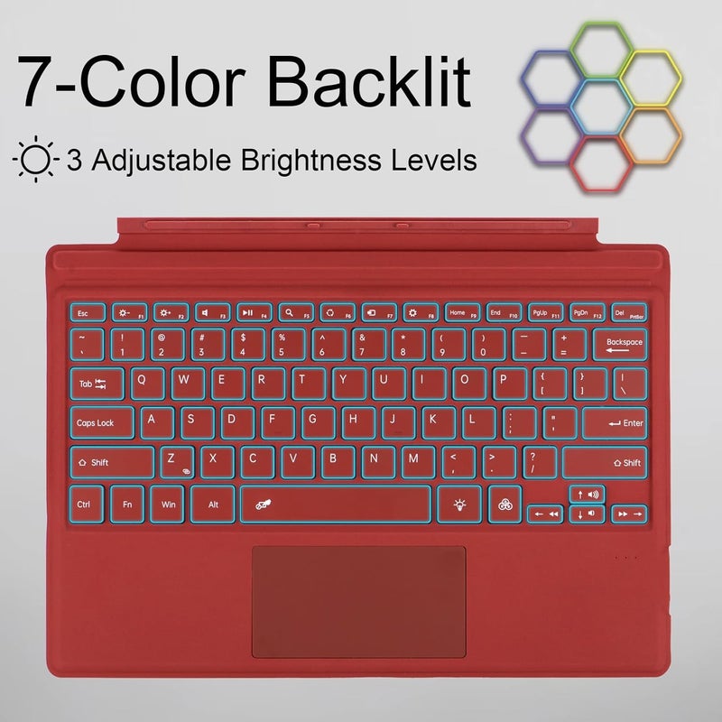 Mobee Type Cover for Microsoft Surface Pro 7+/ Pro 7 / Pro 6 / Pro 5 / Pro 4 / Pro 3, Bluetooch Type Keyboard with Multi-Touch Trackpad, Ultra Silm (Red with Backlit) - Image 4